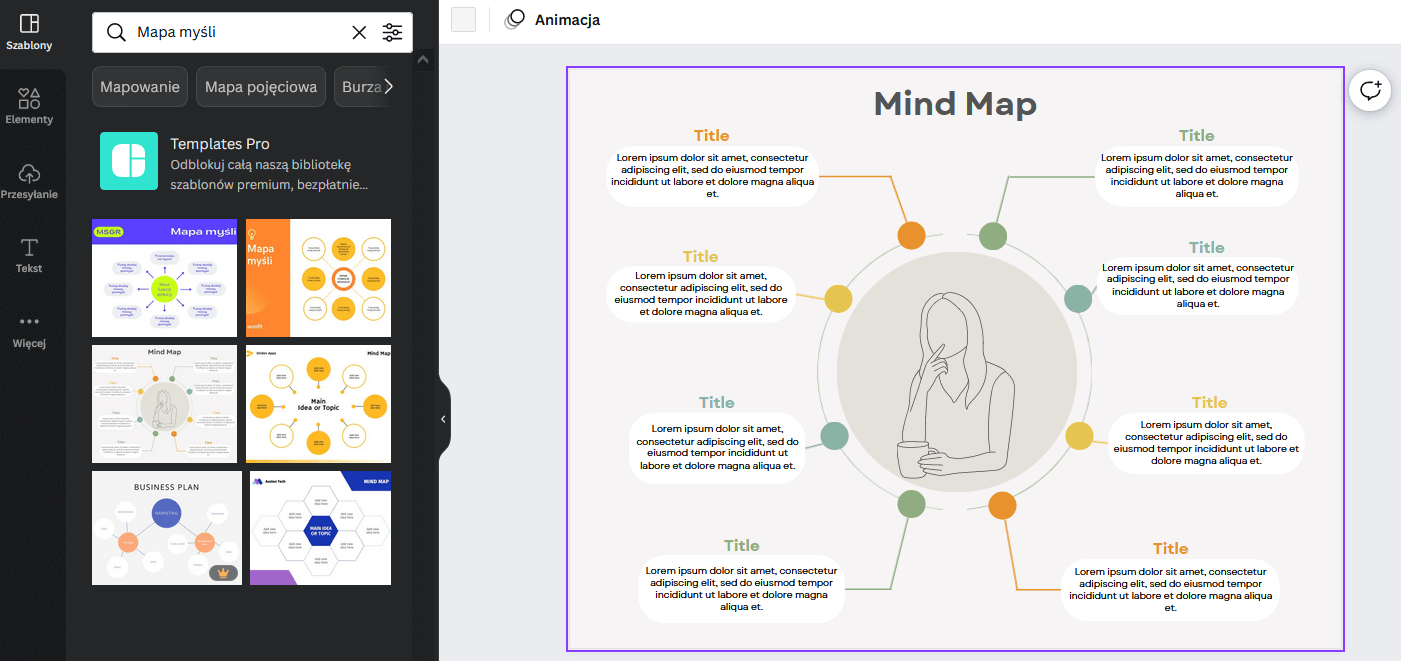 Canva - mapa myśli przykładowa