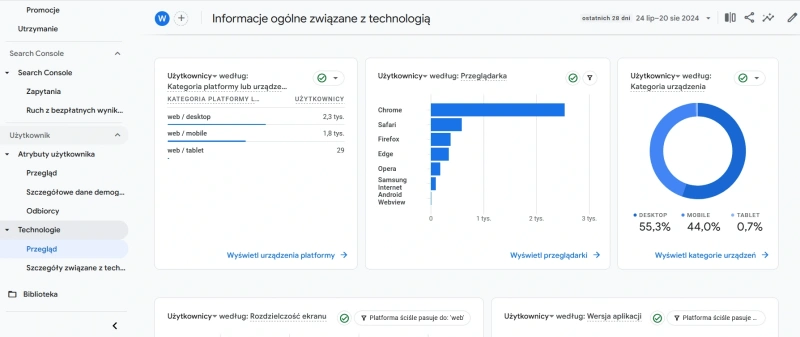 google analytics 4 - raport technologie