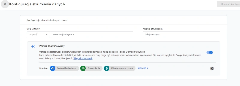 google analytics - konfiguracja strumienia danych