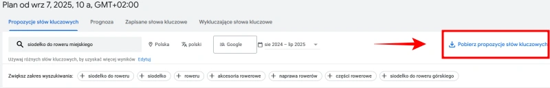pobieranie słów kluczowych z planera google