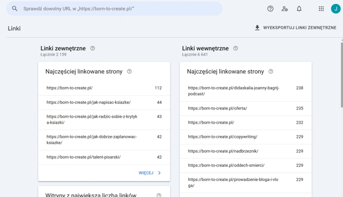 google search console, przewodnik dla blogerów, linki zewn.